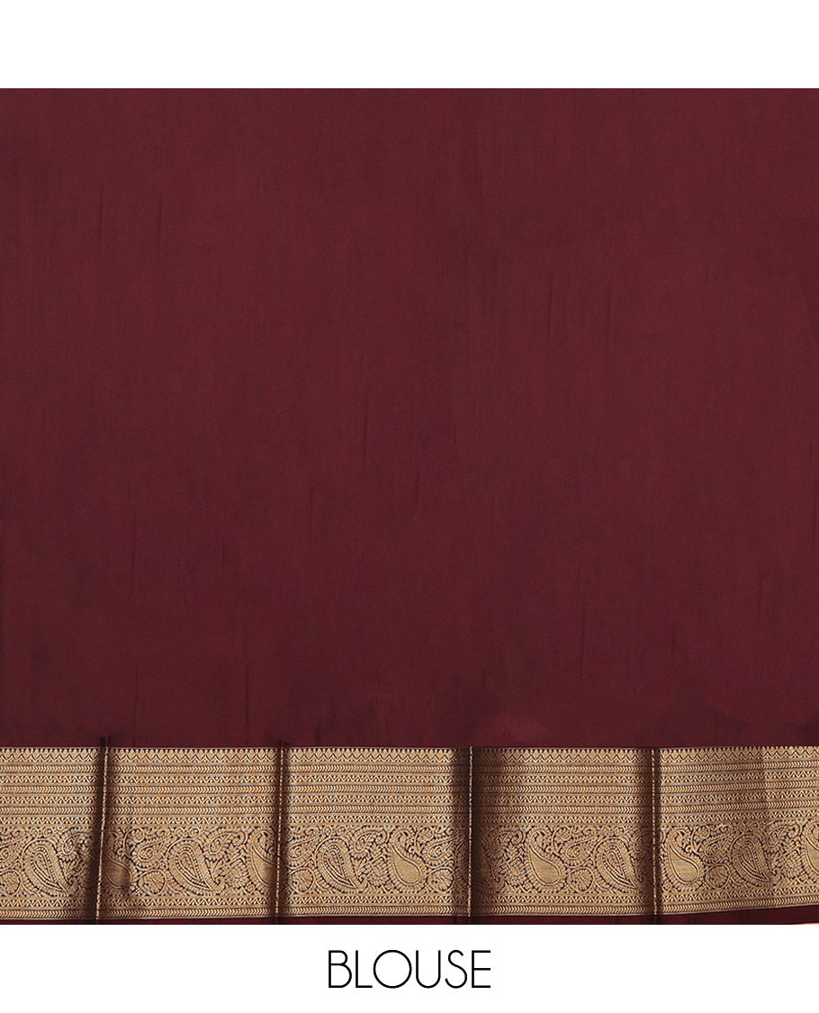 Brown Budget Silk Saree, Accentuated with Zari Buttas, Highlighted by a Traditional Zari Border, Geometric Pallu, and a Matching Blouse