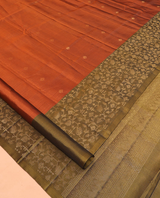 Rust Mayuri Lite Silk Mix Saree, Gleamed Up with Zari Buttas, Complemented by a Contrast Paithani-Style Woven Border, a Grand Pallu, and a Contrast Blouse