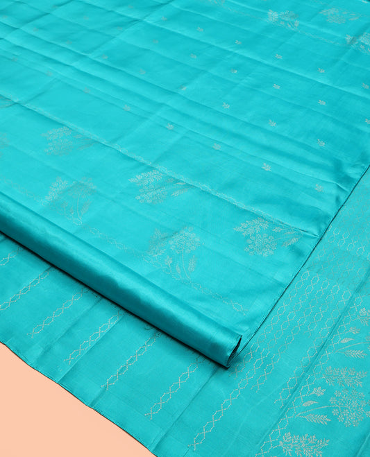 Borderless Blue Mayuri Soft Silk Saree, Sparsely Woven with Buttas All Over Its, Sparsely Woven Pallu, and Paired with a Matching Blouse