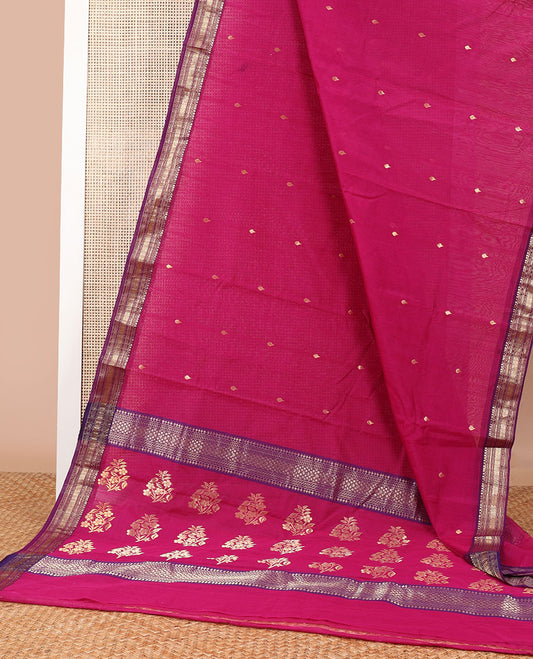 Magenta floral motifs chanderi cotton saree with contrast zari designb order & floral, geometric design pallu