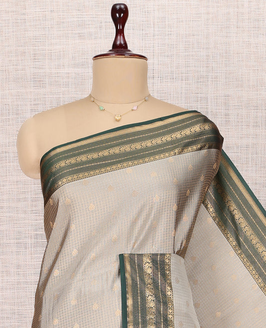 Grey Traditional Checks Budget Silk Saree