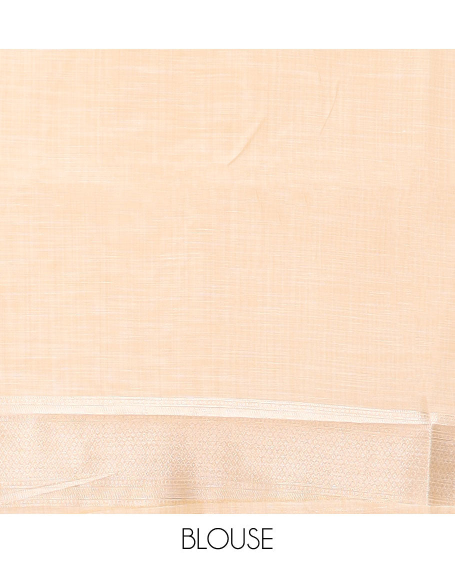 Cream intricate design semi-raw tussar saree with self border & plain pallu