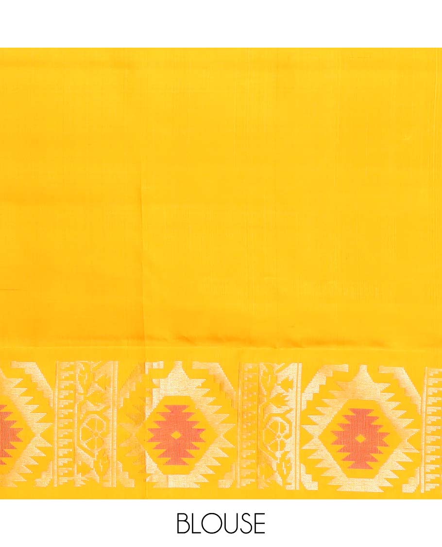 Pink floral buttas soft silk saree with contrast zari border & ogee design pallu