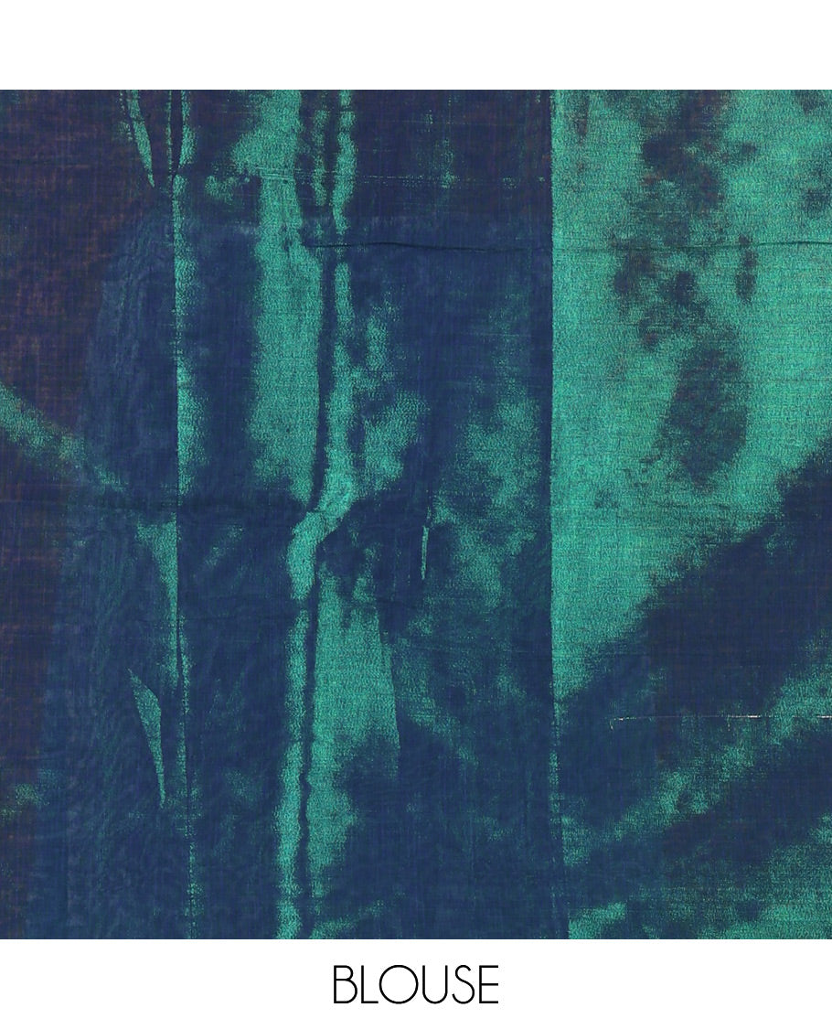 Borderless peacock mirror work khadi tissue saree, mirror work pallu, and a matching blouse