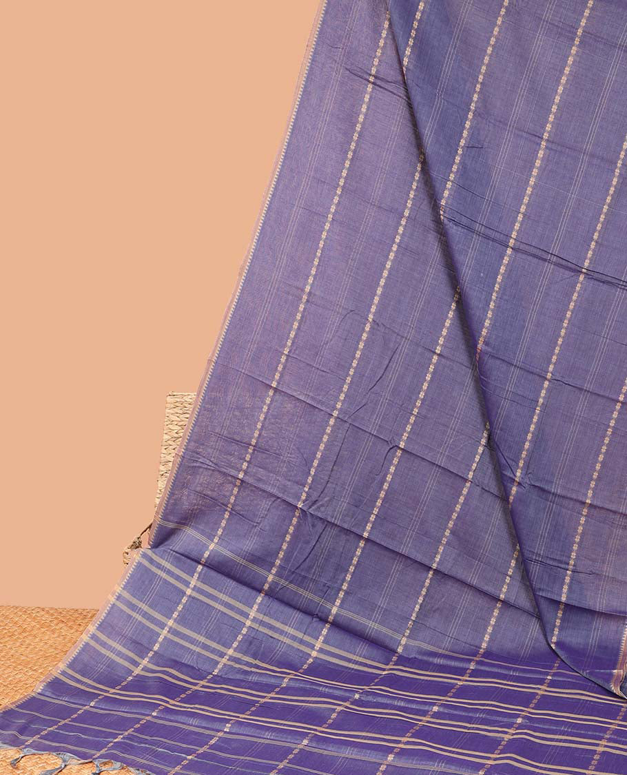 Borderless light violet striped Narayanapet cotton saree, striped pallu