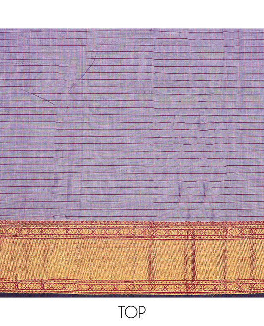 Purple checked, intricate zari design chudidhar material top with plain bottom & checked, zari design border dupatta