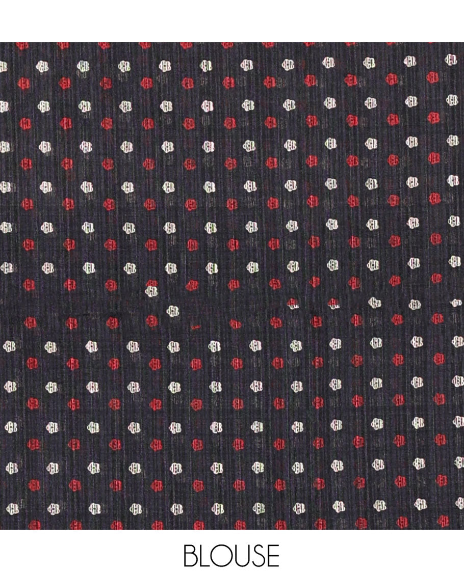 Black Plain Green-Silk Linen Cotton Saree, Highlighted by Jamdani-Style Floral Vine Printed Border, Pallu of Jamdani Floral Print, and Paired with a Matching Printed Blouse