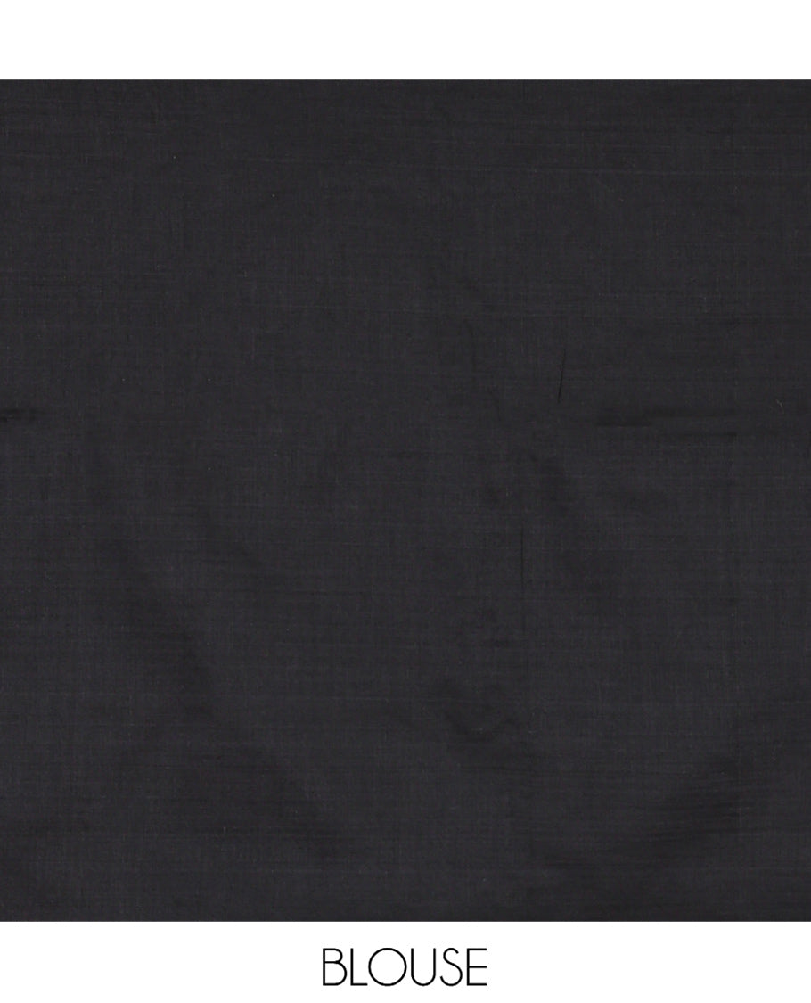 Borderless Black Khadi Cotton Saree Features Double Stripes, a Self-Pallu of Tassels, and a Matching Blouse