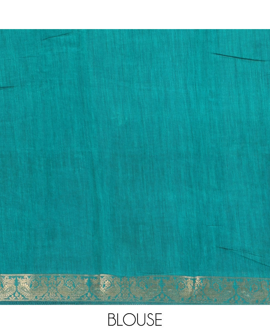 Green batik style lehariya stripes printed muslin silk saree, contrast peacock zari woven border, Mughal inspired painting style motifs printed pallu and a contrast blouse