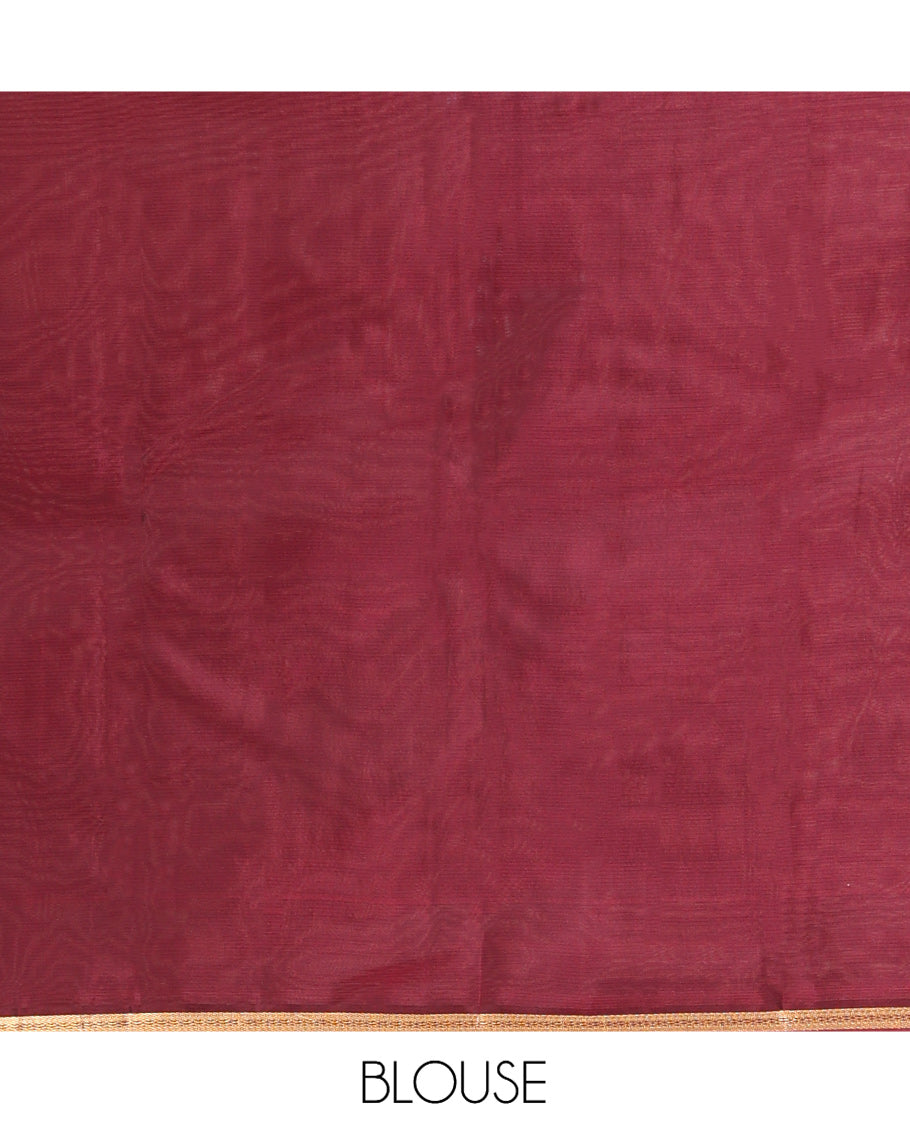 Purple Vasundhara Lite Silk Mix Saree, Embellished with Zari Buttas, a Contrast Piping Zari Border, Grand Jaal Pallu, and a Contrast Blouse
