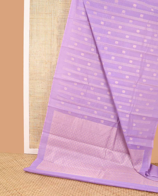 Borderless lavender striped, floral design silk cotton saree with floral jaal design pallu