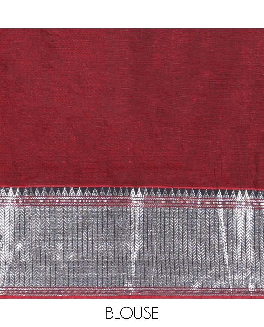 Violet cotton half saree with contrast zari border, plain blouse & plain with zari border dhavani