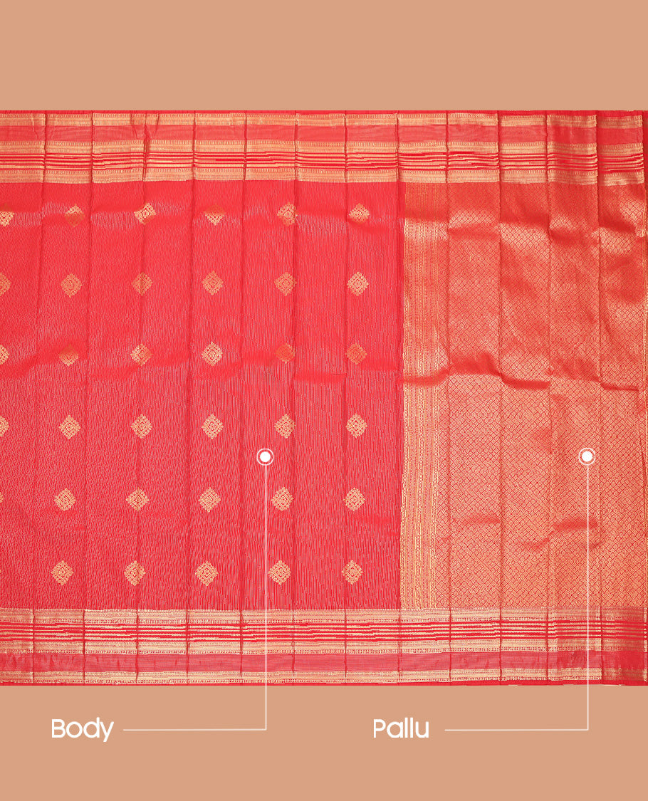Red Dotted Stripes Budget Silk Saree