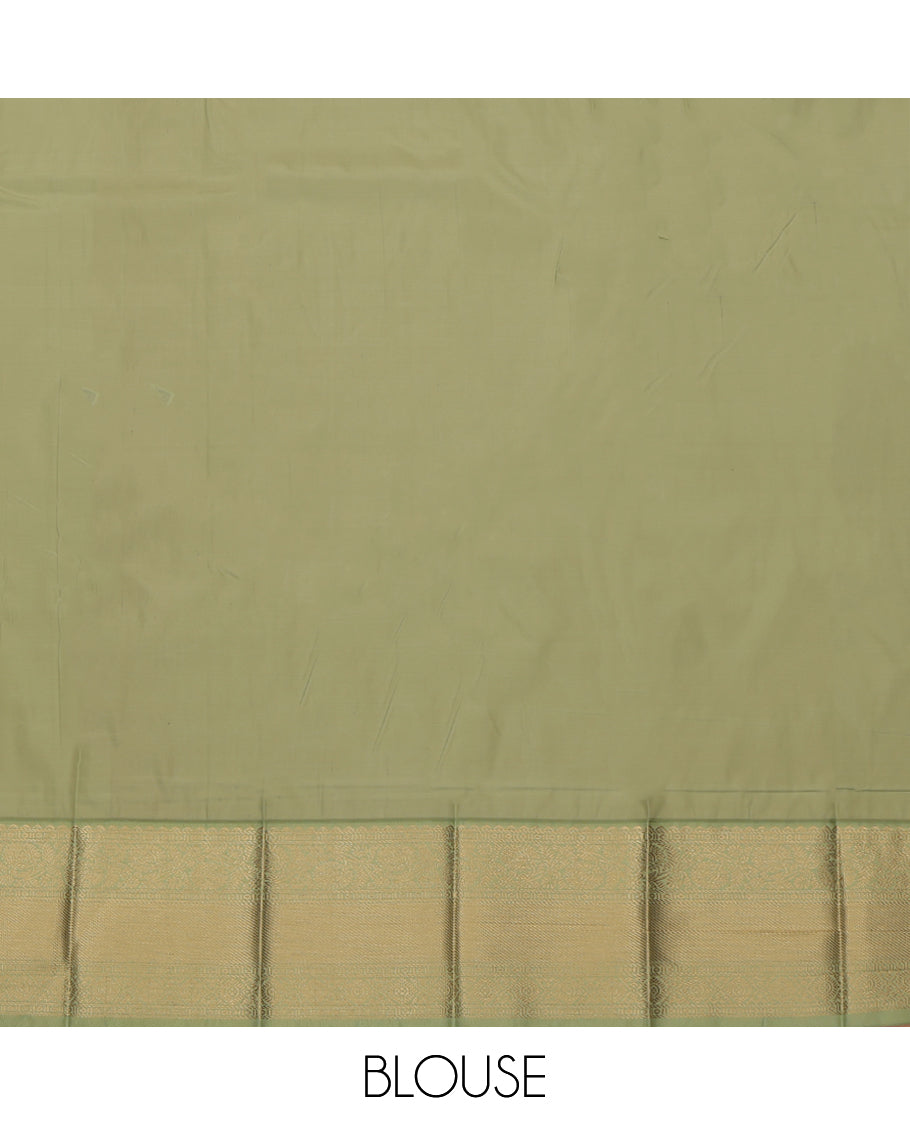Deep Green Budget Silk Saree, Beautified with Zari Buttas, a Contrast Traditional Zari Border, Geometric Pallu, and a Contrast Blouse