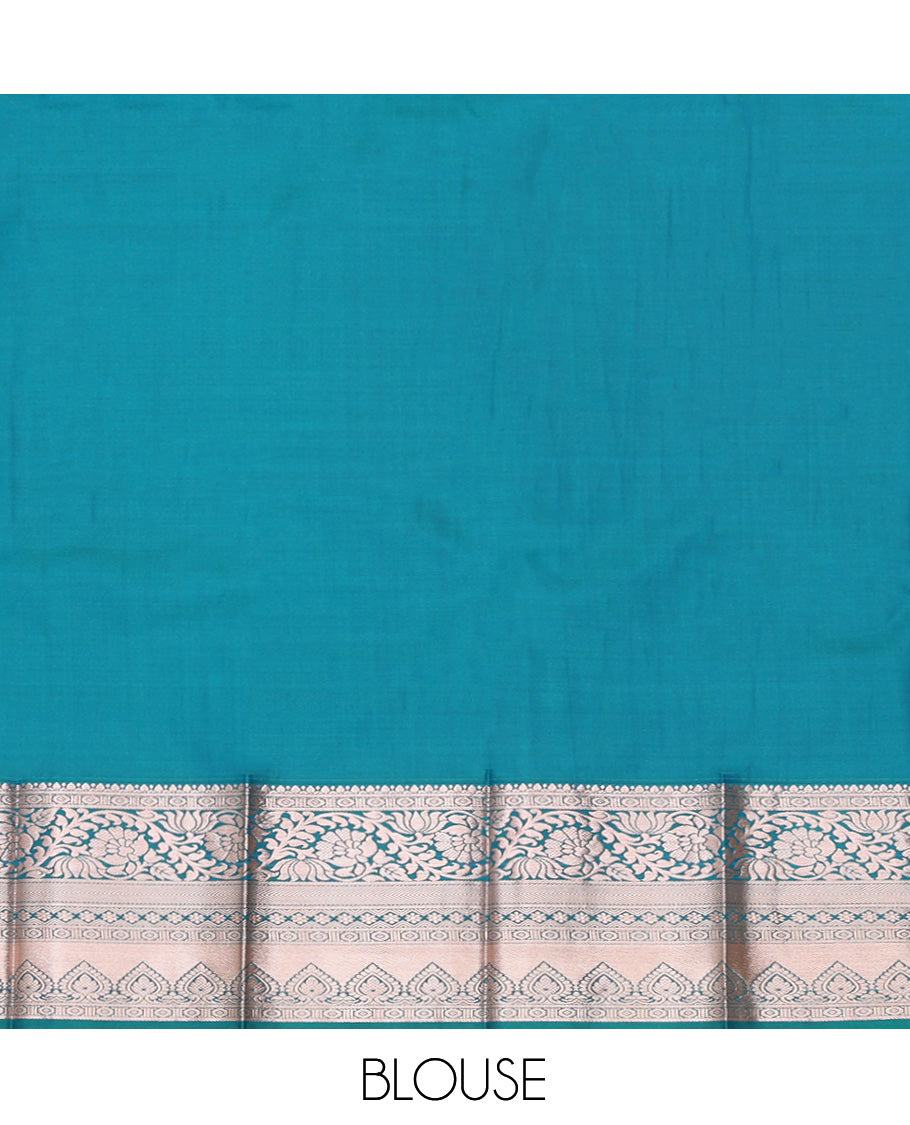 Pale Pink Budget Silk Saree, Bedecked with Jacquard Design, Complemented by Contrast Traditional Zari Border, a Grand Pallu and a Contrast Blouse