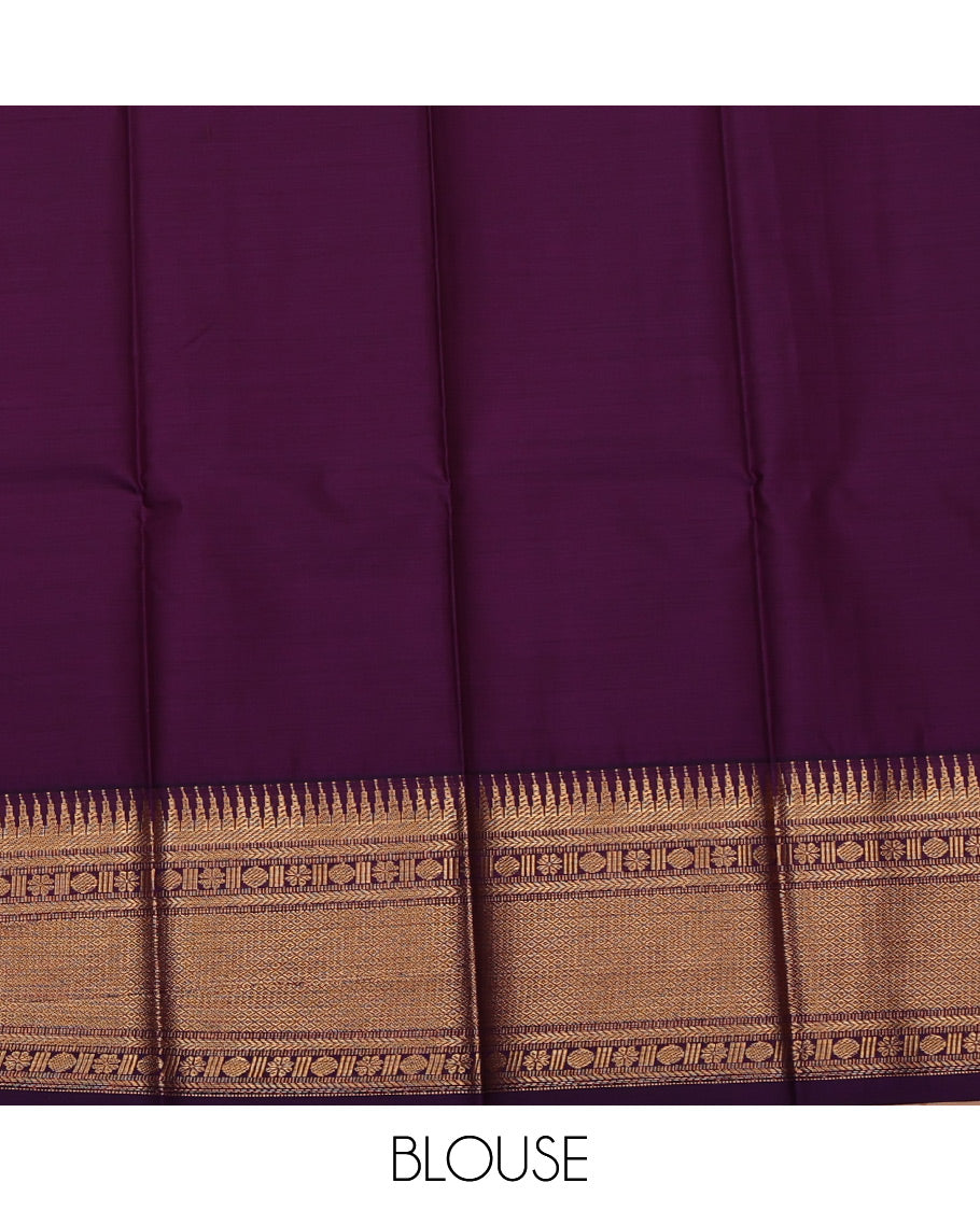 Sandal Budget Silk Saree, Featuring Zari Buttas All Over Its Body, Complemented by a Contrast Traditional Zari Design Border, Grand Pallu, and Paired with a Contrast Blouse