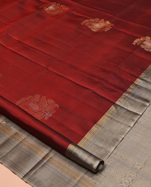 Red Mayuri Lite Silk Mix Saree, Beautified with Zari Buttas All Over Its Body, Complemented by a Contrast Border, Sparsely Woven Pallu, and Paired with a Contrast Blouse