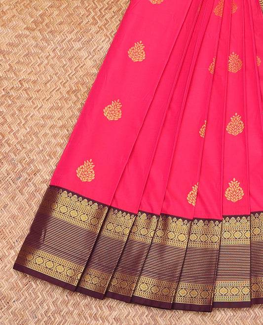 Pink Budget Silk Saree, Elevated with Zari Buttas, Contrast Traditional Zari Design Border, Grand Pallu, and a Contrast Blouse