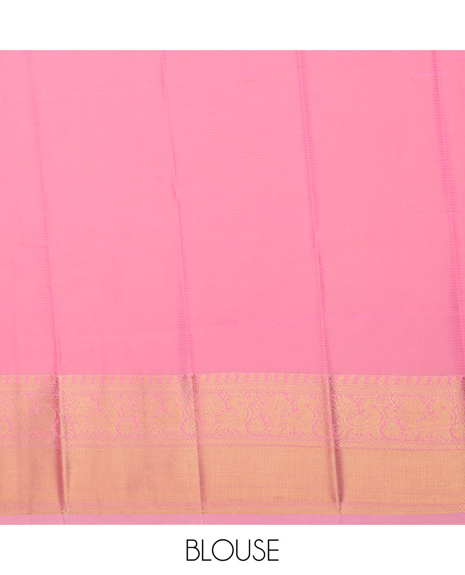 Blue peacock zari buttas budget silk saree, contrast traditional zari border, and jaal pallu