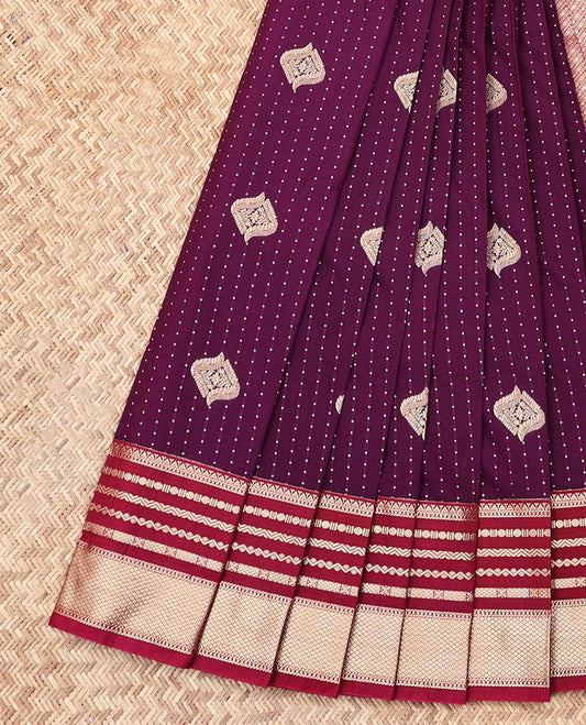 Purple Budget Silk Saree, Detailed with Zari Buttas, Contrast Traditional Zari Border, Grand Pallu, and a Contrast Blouse