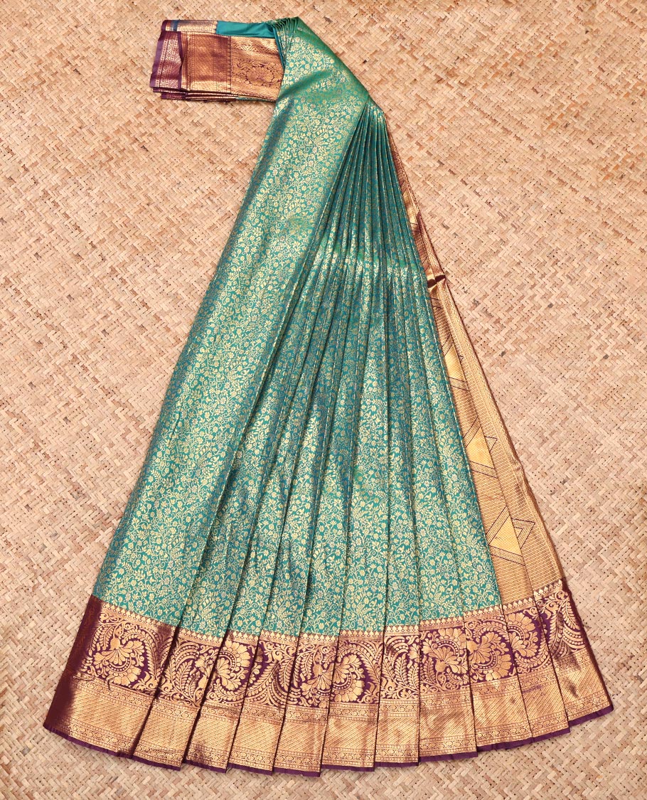 Blue Budget Silk Saree, Spotlighted with Zari Buttas and Checks, Complemented by Contrast Traditional Zari Border, Intricate Pallu, and Contrast Blouse