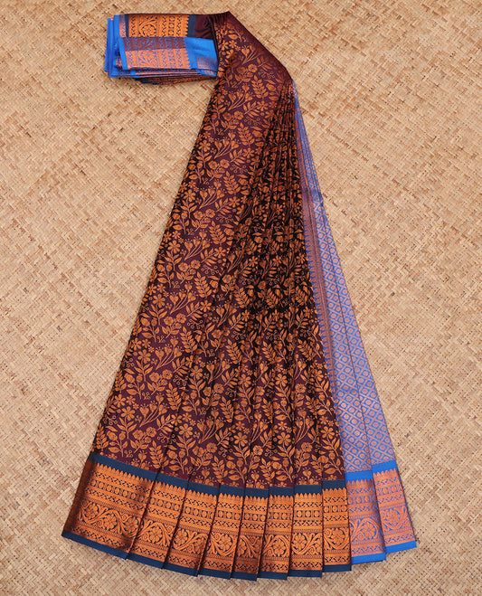 Brown Budget Silk Saree, Mesmerized with Jacquard Design, a Contrast Traditional Zari Border, Grand Pallu, and a Contrast Blouse