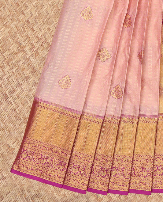 Pink Budget Silk Saree, Highlighted by Zari Buttas, a Contrast Traditional Zari Border, Grand Jaal Pallu, and a Contrast Blouse
