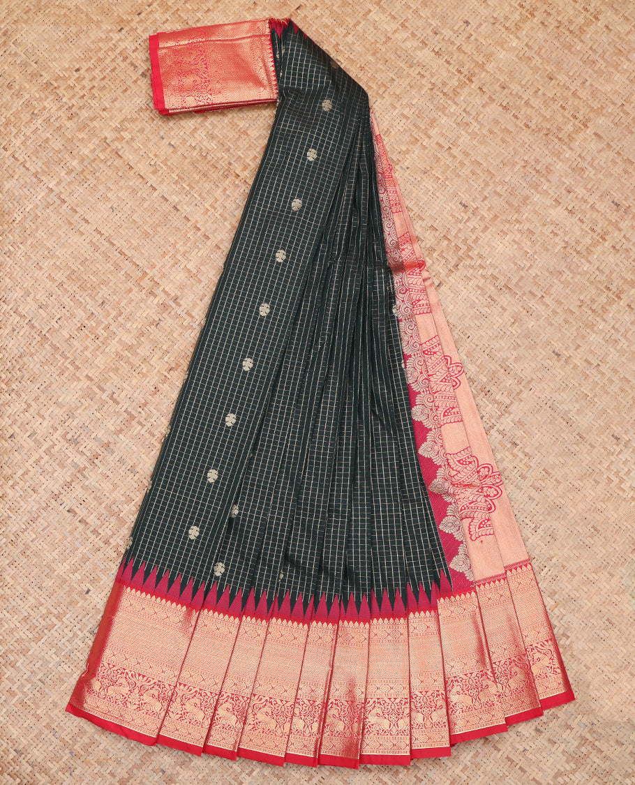Black Zari Butta and Checks Budget Silk Saree
