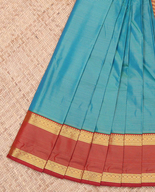 Blue Leaf Vine Zari Stripes Budget Silk Saree