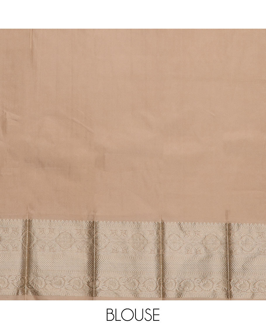 Blue Budget Silk Saree Adorned with Paisley Zari Buttas, Complemented by a Contrast Traditional Zari Border, a Zari-Design Detailed Pallu, and a Contrast Zari-Bordered Blouse