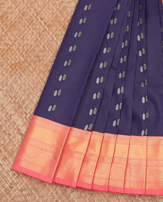 Blue Budget Silk Saree, Beautifully Bedecked with Zari Buttas All Over Its Body, Complemented by a Contrast Traditional Zari Border of Floral Creeper Designs, Grand Jaal Pallu, and Paired with a Contrast Blouse