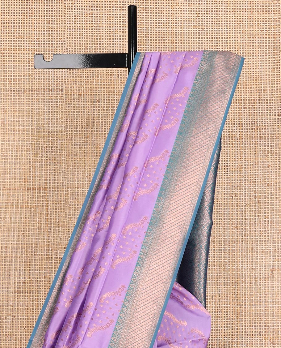 Violet butter silk saree with floral zari designs, contrast traditional zari design & jaal pallu