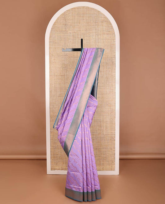 Violet butter silk saree with floral zari designs, contrast traditional zari design & jaal pallu