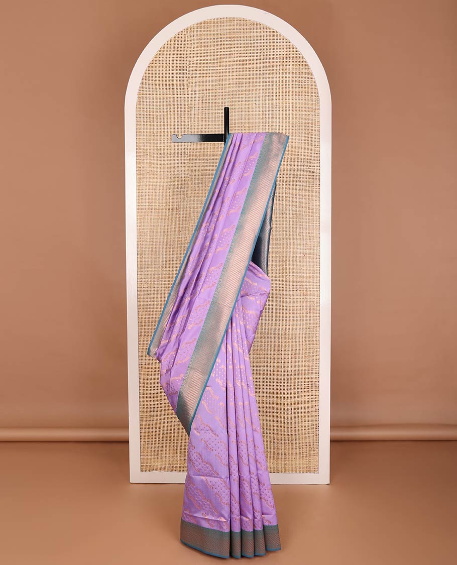 Violet butter silk saree with floral zari designs, contrast traditional zari design & jaal pallu