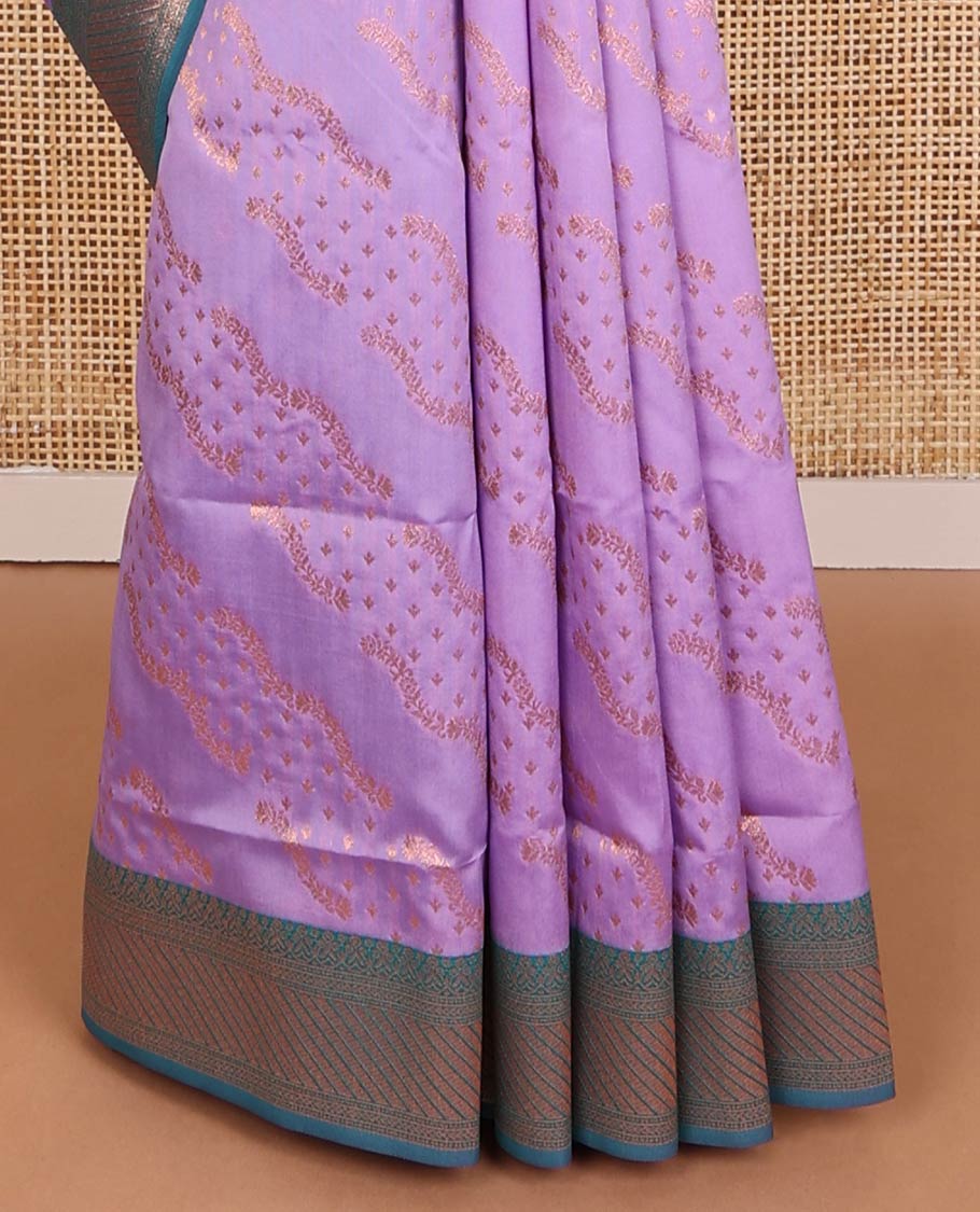 Violet butter silk saree with floral zari designs, contrast traditional zari design & jaal pallu