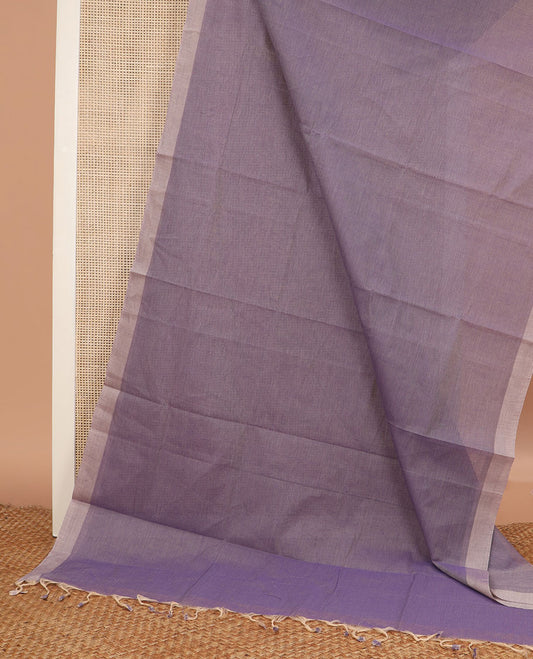 Lavender striped chirala cotton saree, plain border, and contrast floral vine printed blouse