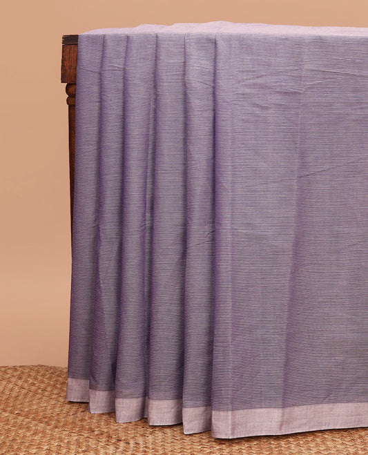 Lavender striped chirala cotton saree, plain border, and contrast floral vine printed blouse