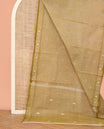 Green Bengal Cotton Saree, Woven with Thread Buttas, a Self-Border, Self-Pallu, and No Blouse