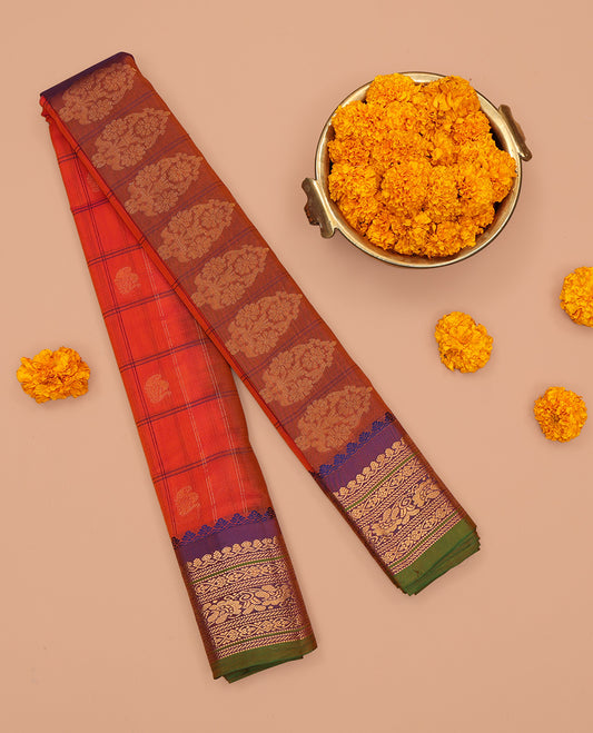 Orange Gadwal Silk Mix Saree