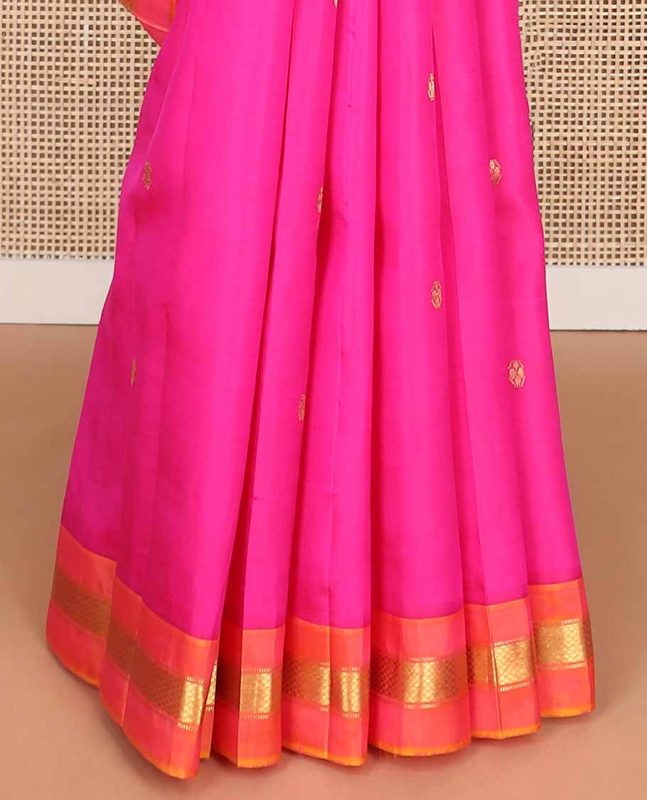 Pink buttas kancheepuram silk saree with contrast zari design border & zari design pallu