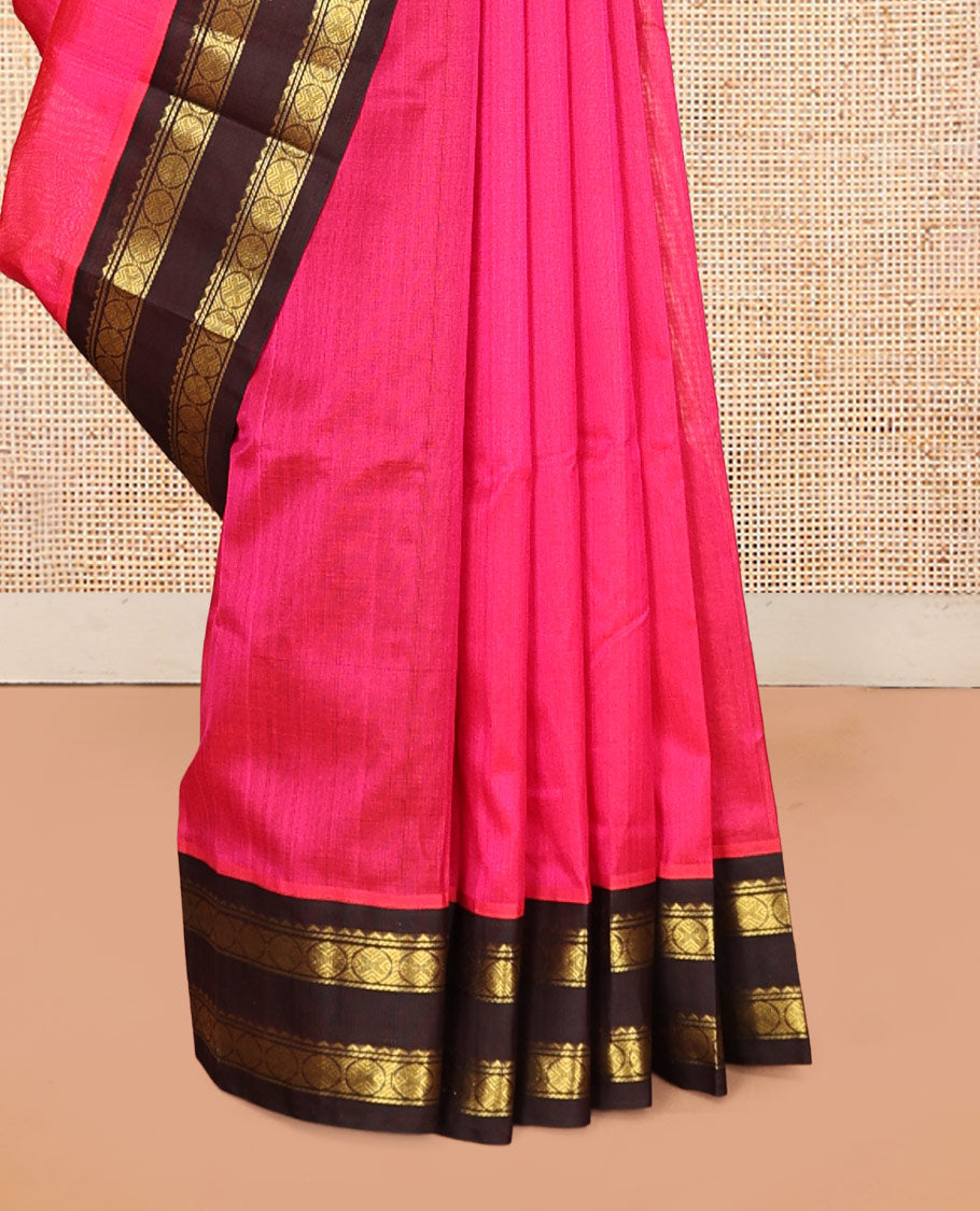 Pink Plain Kuppadam Silk Saree, a Contrast Double Pettu Zari Border, Grand Pallu, a Contrast Blouse