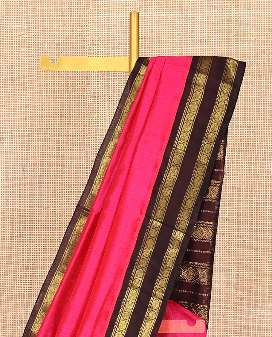 Pink Plain Kuppadam Silk Saree, a Contrast Double Pettu Zari Border, Grand Pallu, a Contrast Blouse