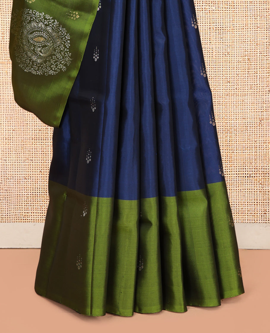 Blue Mayuri Lite Silk Mix Saree, Adorned with Zari Buttas, Complemented by a Contrast Zari Buttas Woven Border, Sparsely Woven Pallu, and a Contrast Blouse