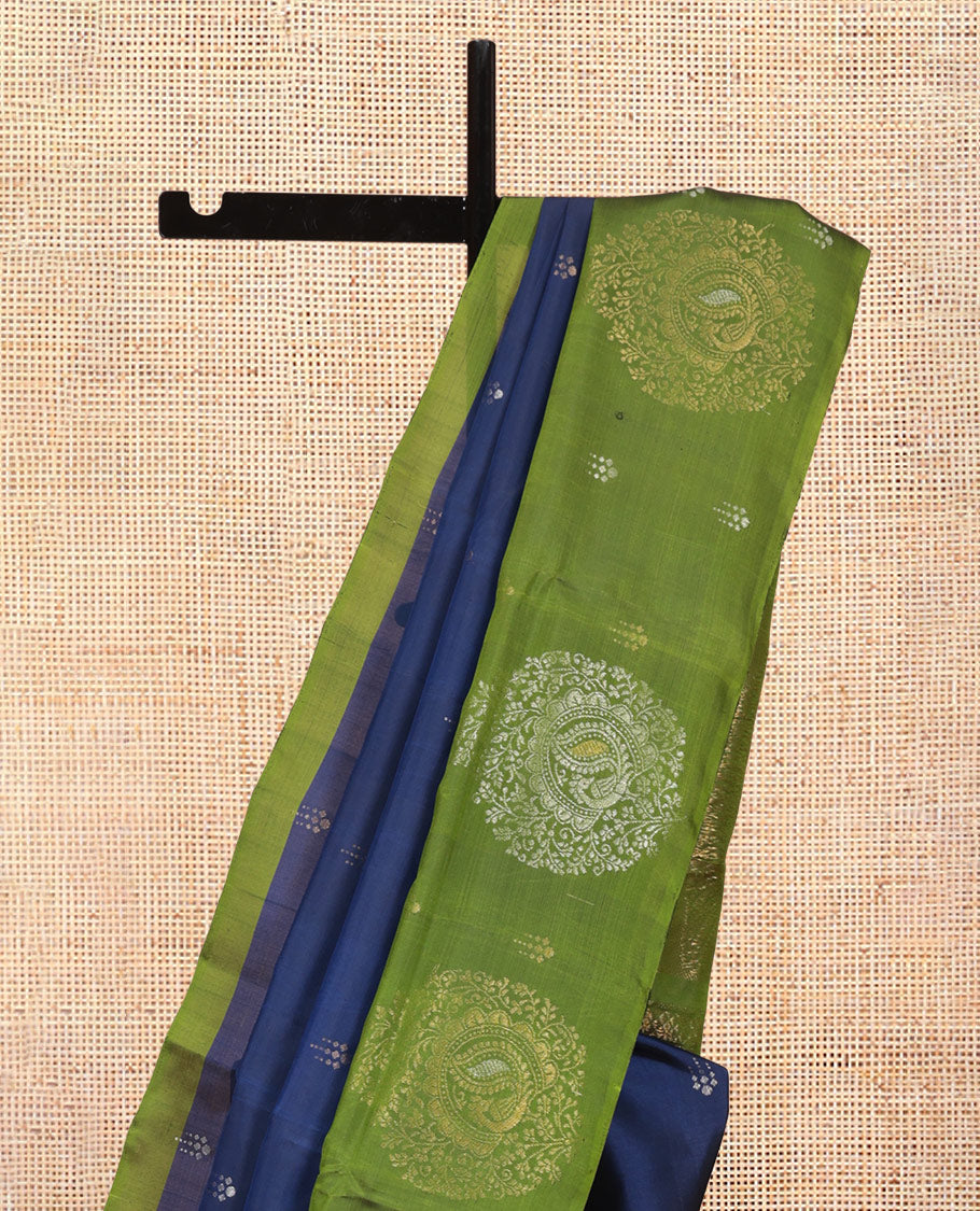Blue Mayuri Lite Silk Mix Saree, Adorned with Zari Buttas, Complemented by a Contrast Zari Buttas Woven Border, Sparsely Woven Pallu, and a Contrast Blouse
