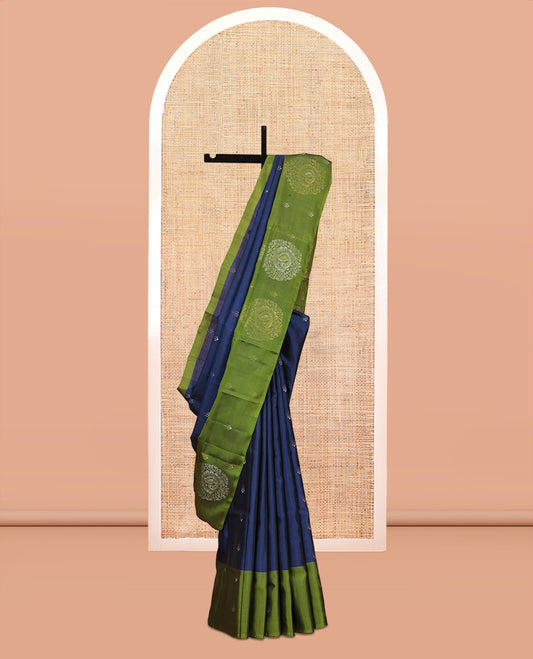 Blue Mayuri Lite Silk Mix Saree, Adorned with Zari Buttas, Complemented by a Contrast Zari Buttas Woven Border, Sparsely Woven Pallu, and a Contrast Blouse
