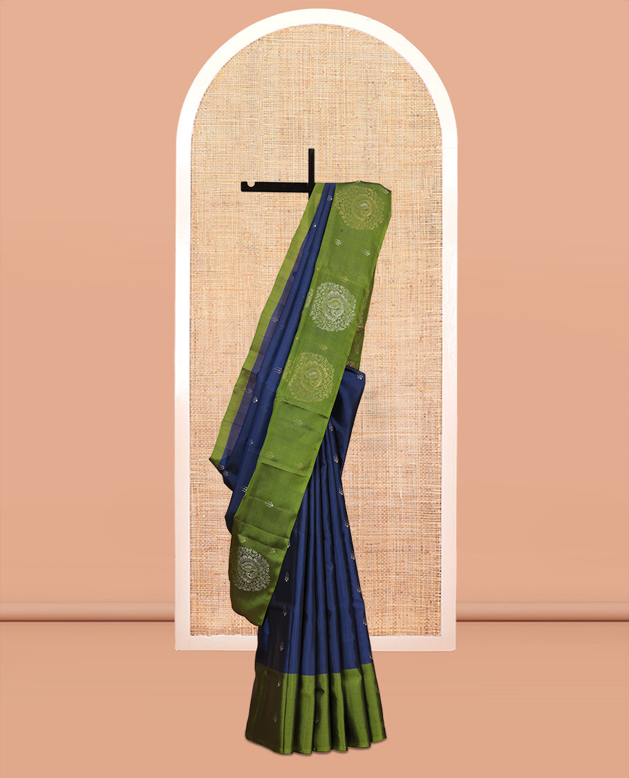 Blue Mayuri Lite Silk Mix Saree, Adorned with Zari Buttas, Complemented by a Contrast Zari Buttas Woven Border, Sparsely Woven Pallu, and a Contrast Blouse