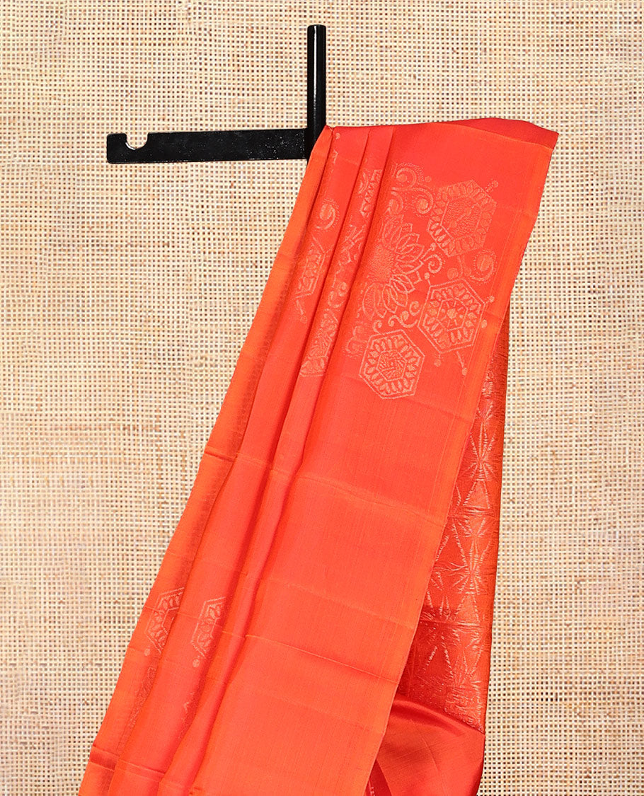 Borderless Orange Mayuri Lite Silk Mix Saree