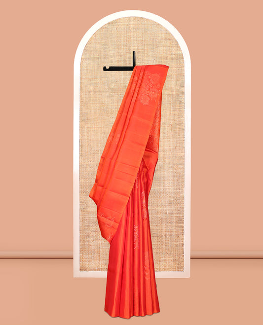 Borderless Orange Mayuri Lite Silk Mix Saree