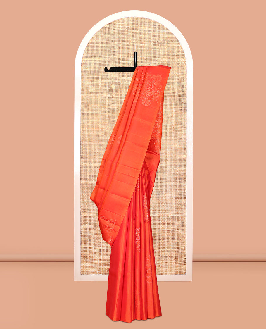 Borderless Orange Mayuri Lite Silk Mix Saree