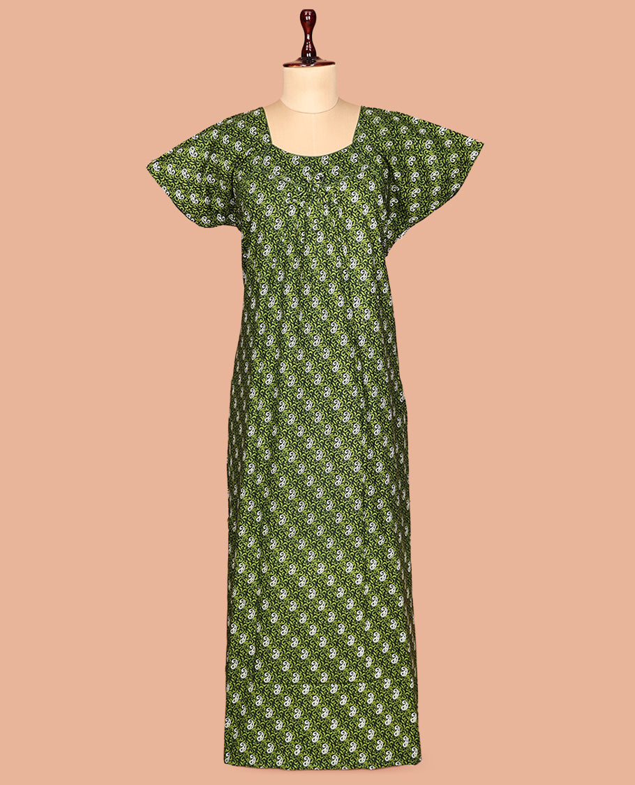 Green Paisley Cotton-Blended Nighty